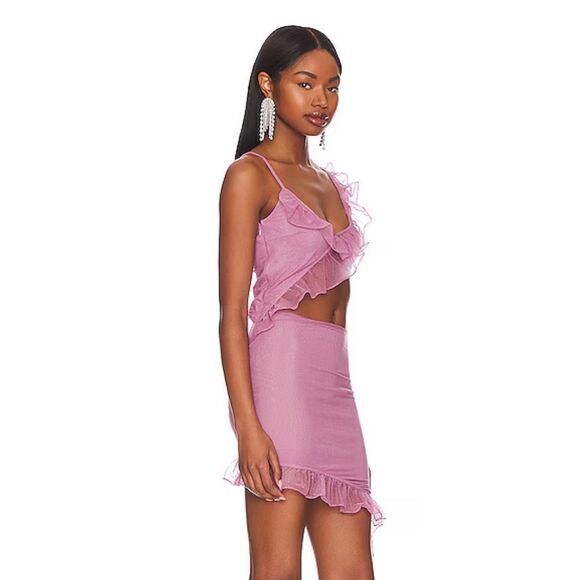 More To Come Payton Ruffle Dress pink mini cut out Y2K Revolve NWT S - Picture 4 of 9